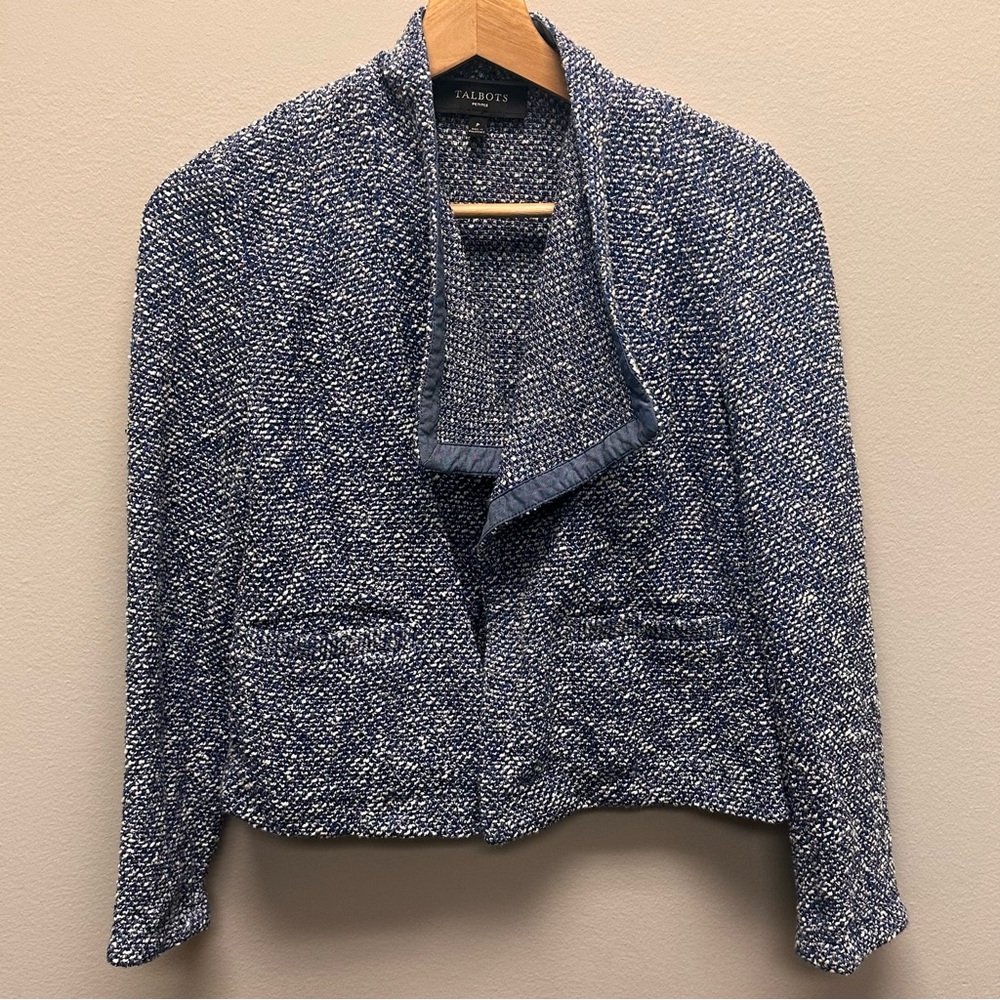 Talbots Blazer Asymmetrical Collar Open No Button Tweed Womens Petite P Acrylic